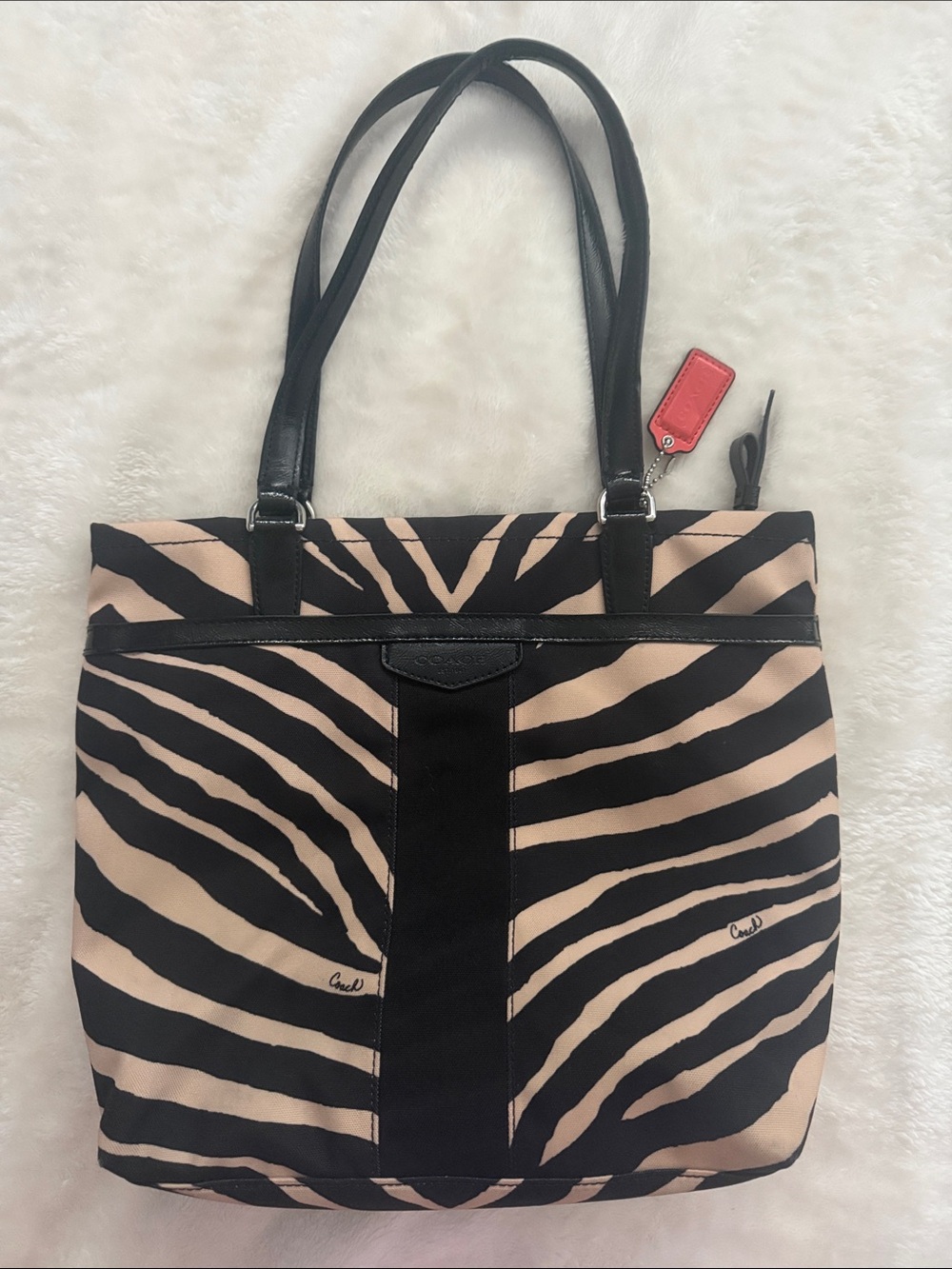 Coach Black and Beige Zebra-Print Tote Bag